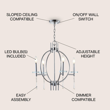 Laura 23" Crystal/Metal LED Chandelier - JONATHAN Y